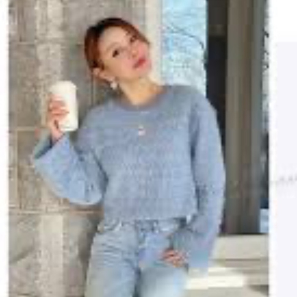 Zara Blue Fuzzy Cropped Sweater- NWOT